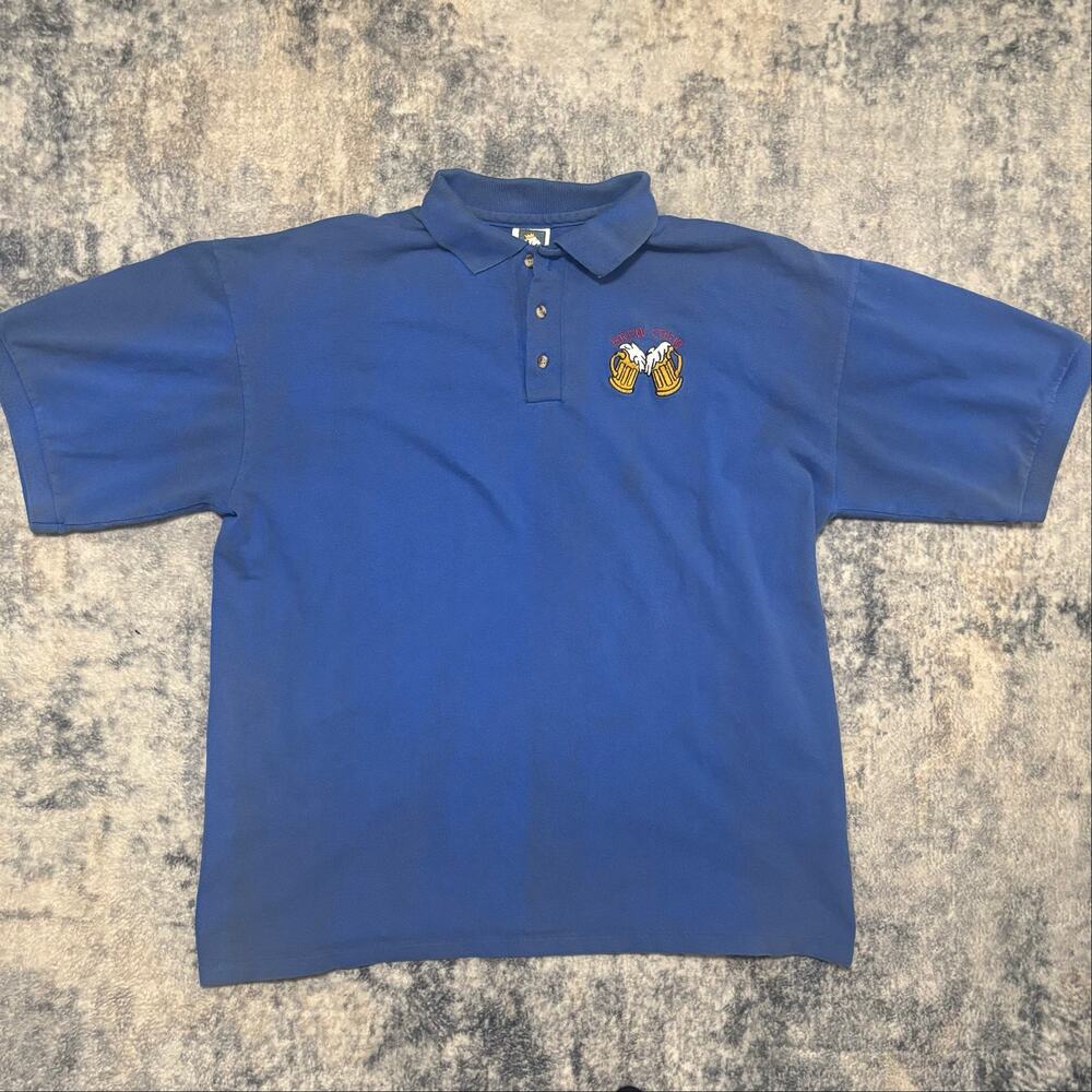 Vintage 90s Cotton Deluxe Mens XL Polo Shirt Blue Brew Crew Embroidered USA Made